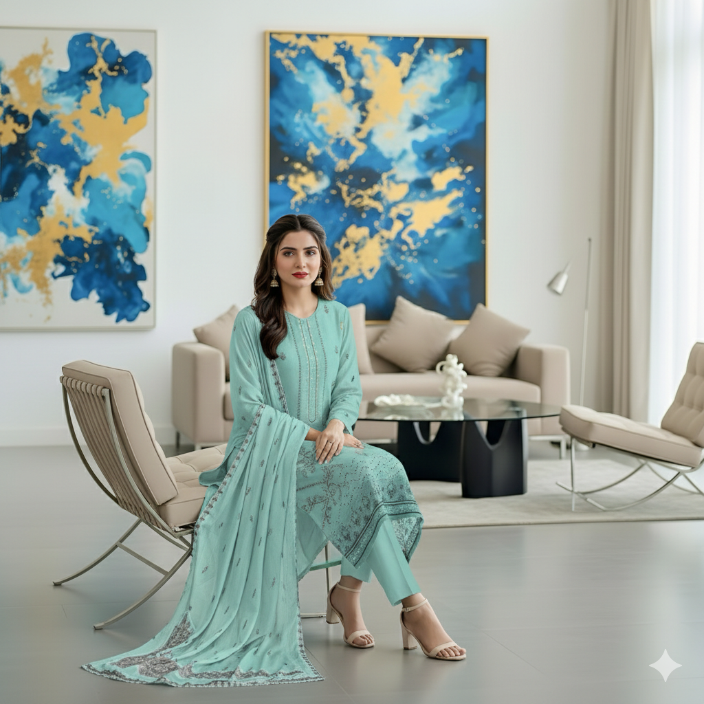 RANGREZ Embroidered Lawn [3pice]