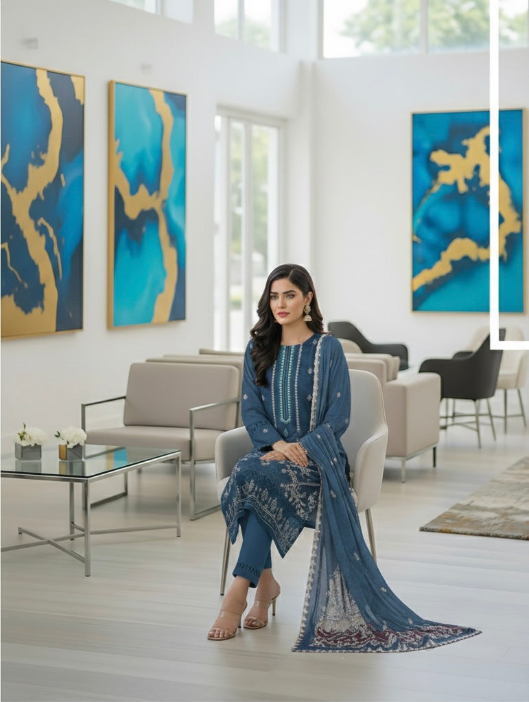 RANGREZ Embroidered Lawn [3pice]