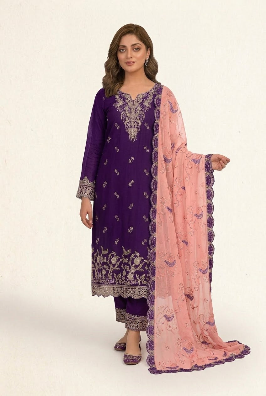 FAIZA SAQLAIN | Unstiched 3 Pice