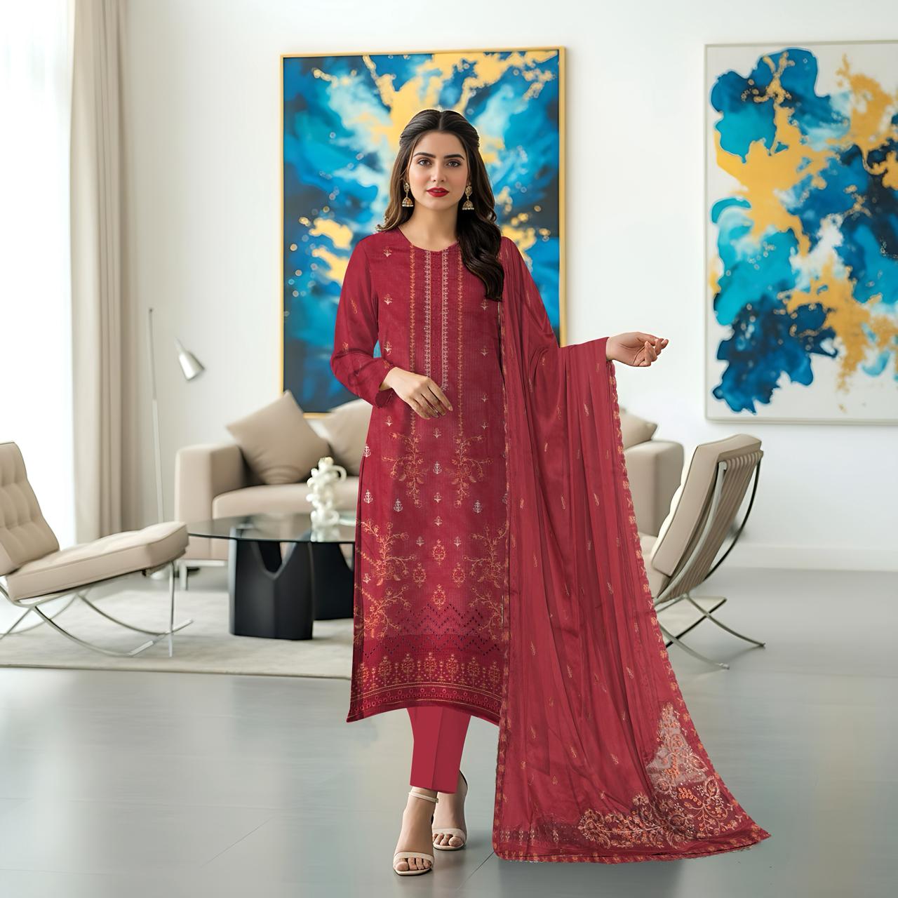 RANGREZ Embroidered Lawn [3pice]