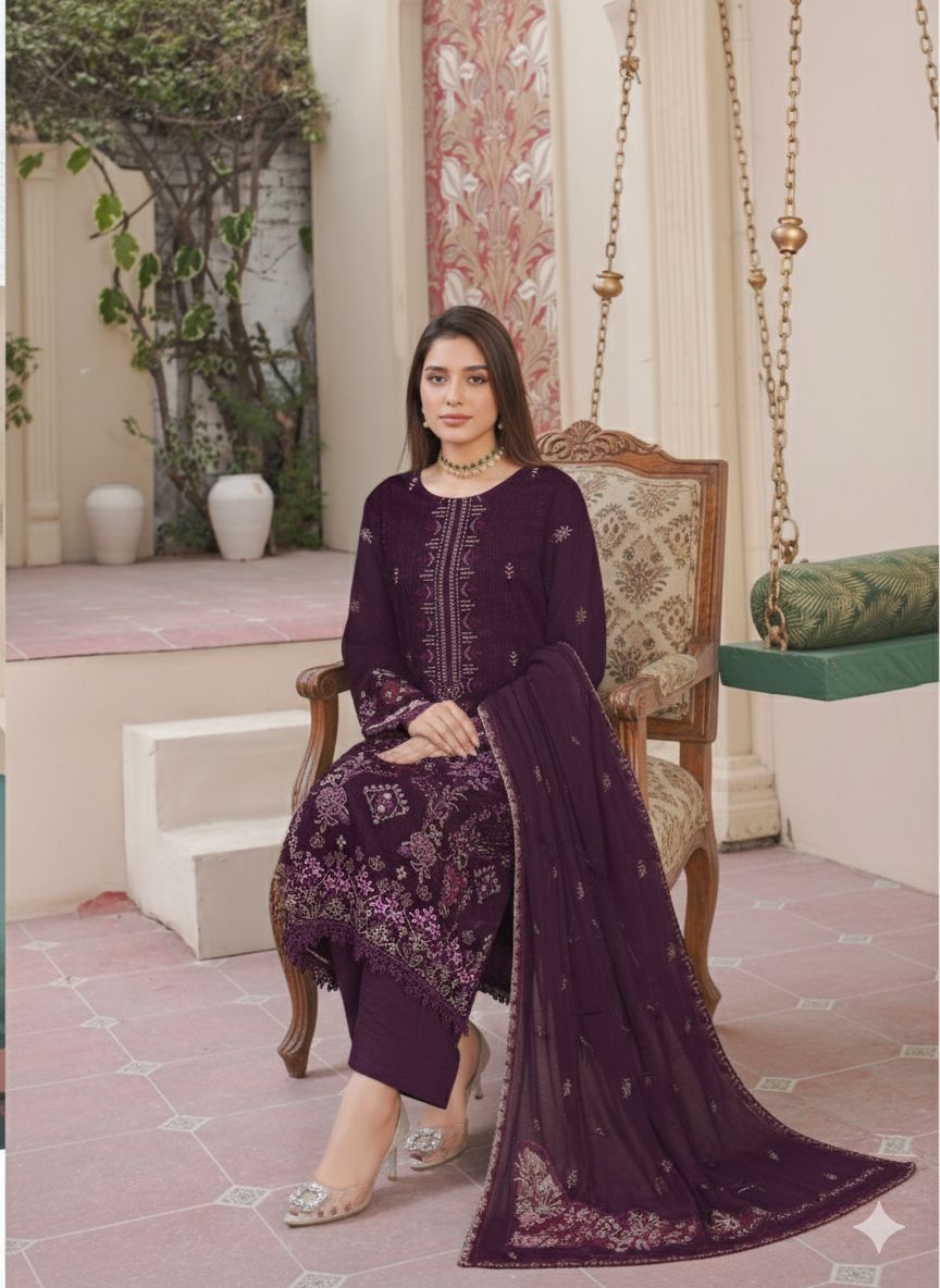 MIJAZ Embroidered Lawn [3pice]