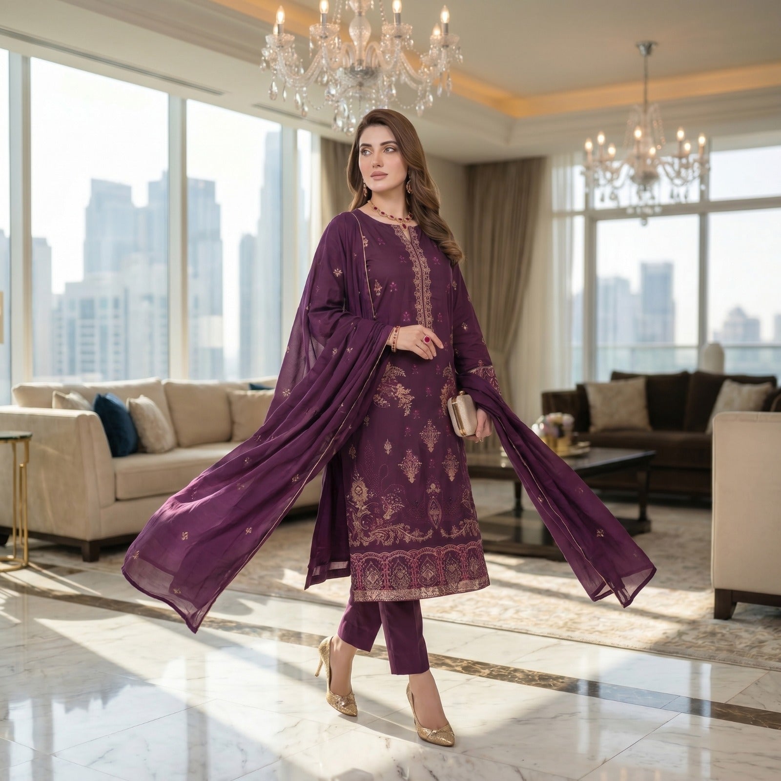 QALMKAR Embrodered 3 Pice Lawn