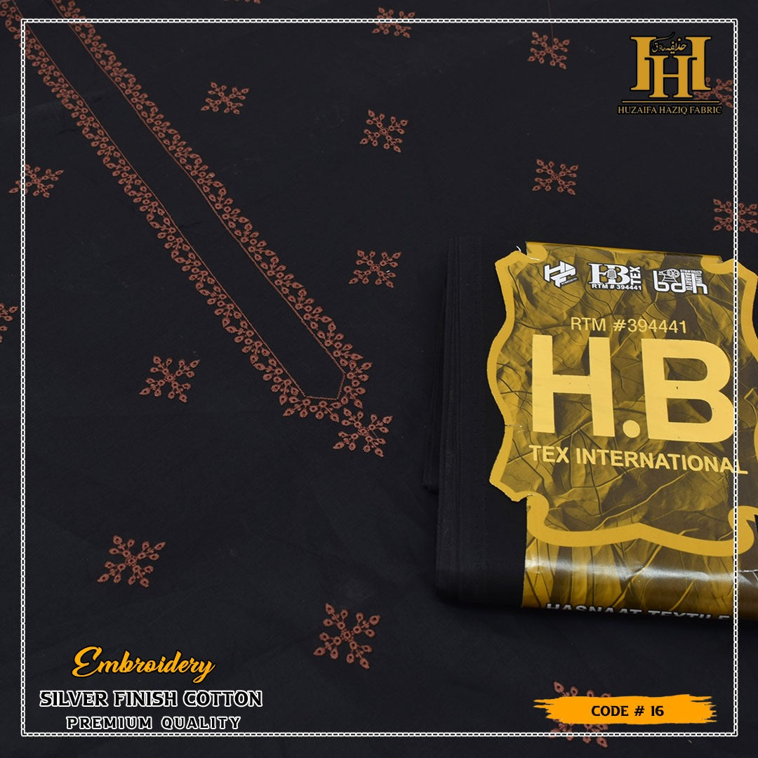HB Unstiched Embroidered Specail Black Cotton