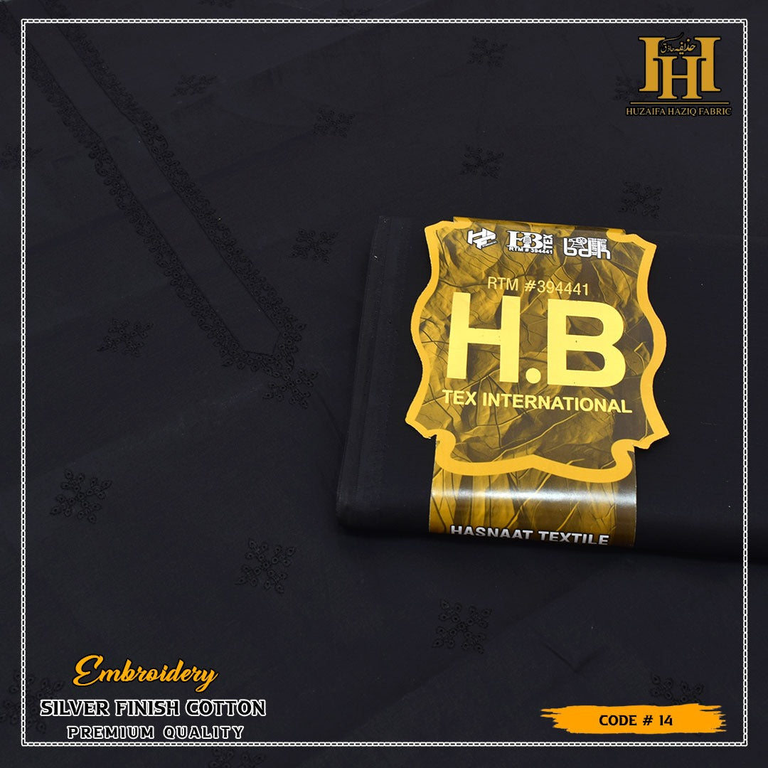 HB Unstiched Embroidered Specail Black Cotton