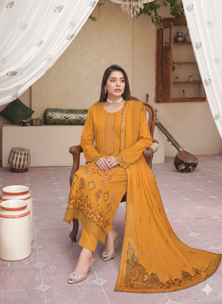 MIJAZ Embroidered Lawn [3pice]