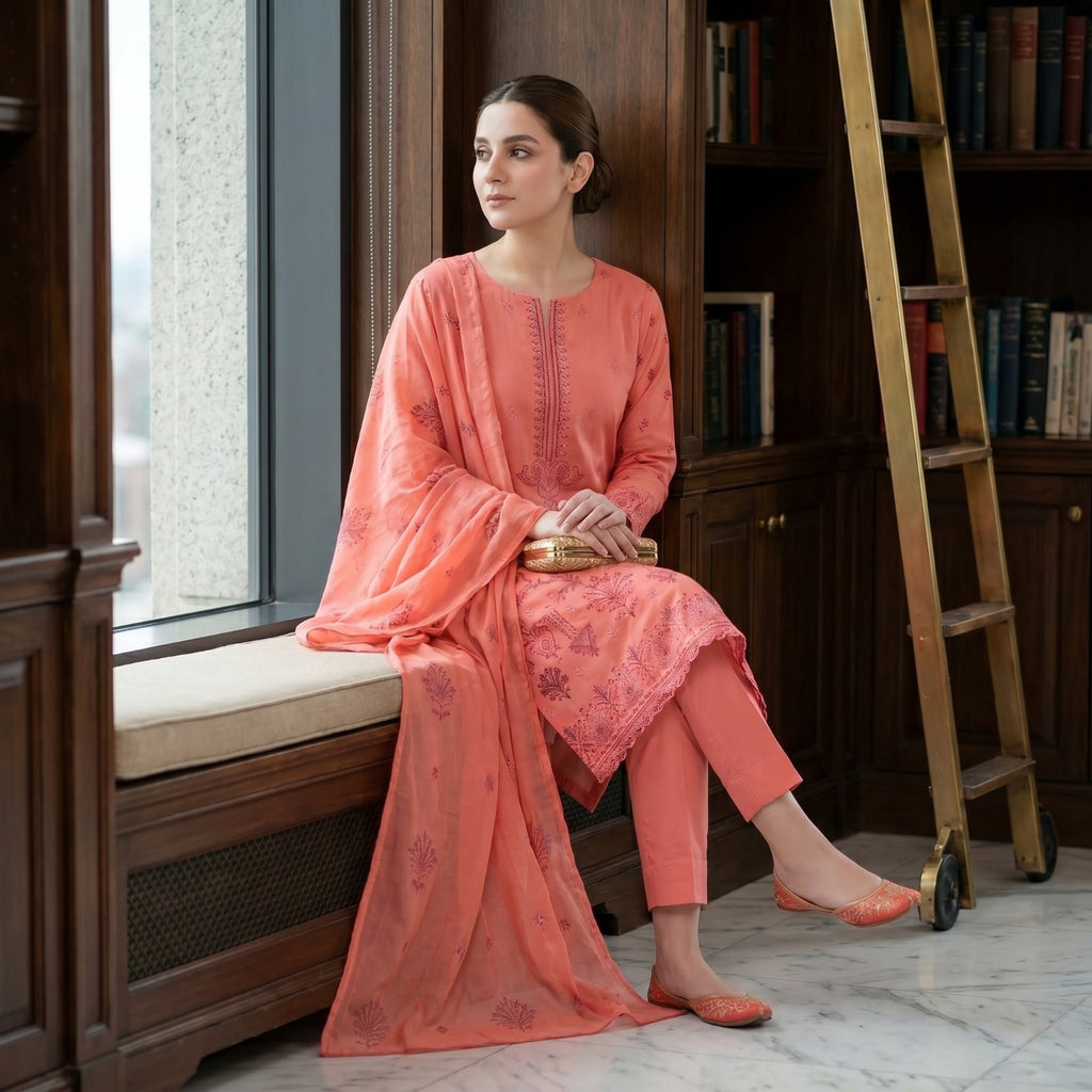 QALMKAR Embrodered 3 Pice Lawn