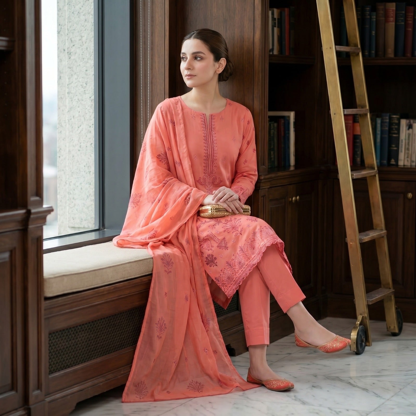 QALMKAR Embrodered 3 Pice Lawn