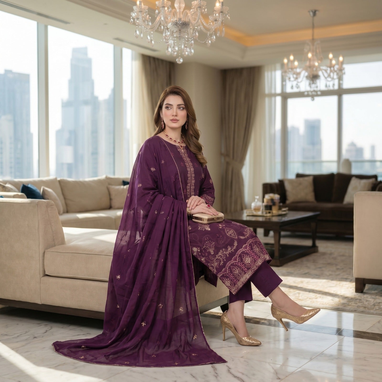 QALMKAR Embrodered 3 Pice Lawn