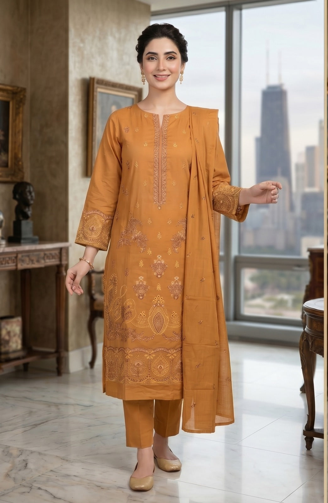 QALMKAR Embrodered 3 Pice Lawn
